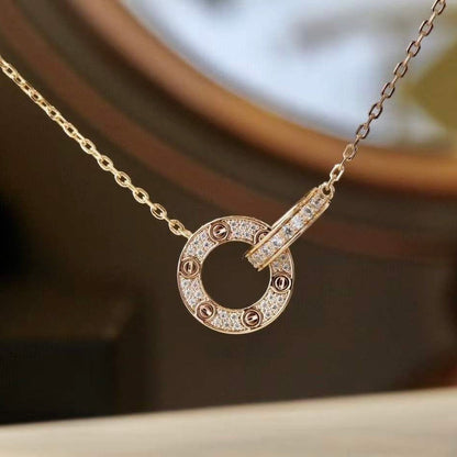 [Triumph Jewelry]LOVE 7.6MM NECKLACE ROSE GOLD AND SILVER  FULL DIAMOND