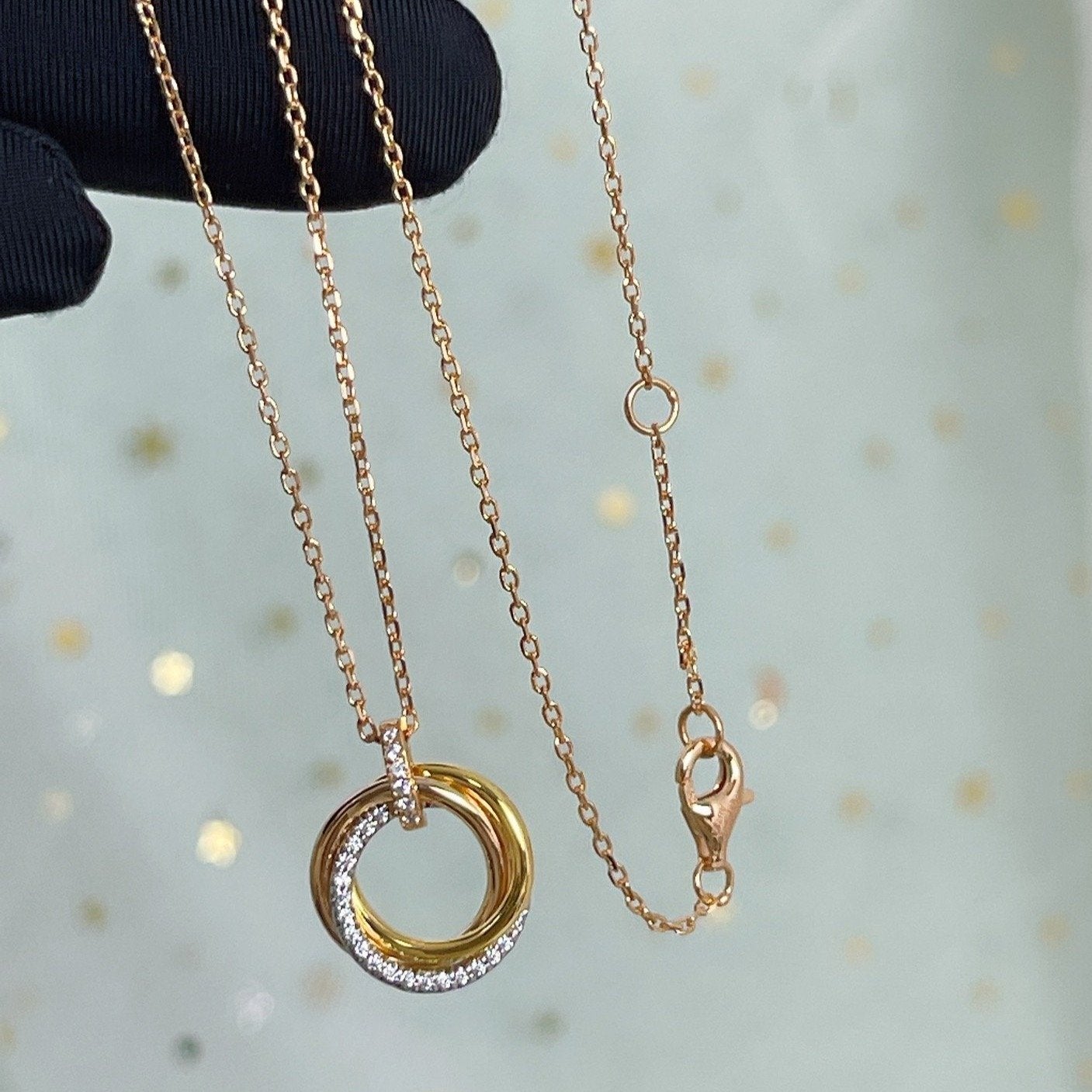 [Triumph Jewelry]TRINITY NECKLACE SILVER GOLD PINK GOLD DIAMONDS