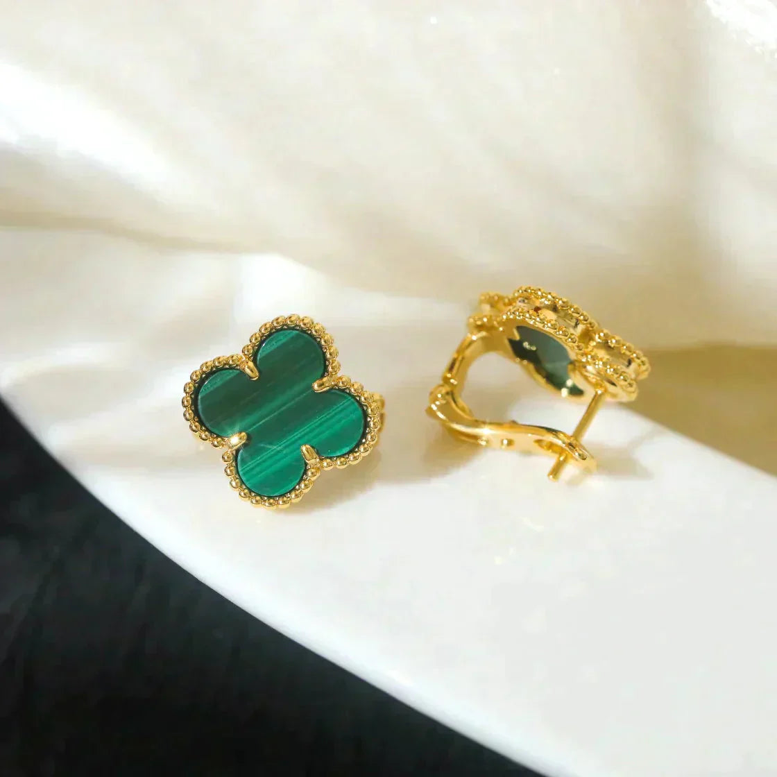 [Triumph Jewelry]CLOVER MEDIUM 1 MOTIFS MALACHITE  EARRINGS