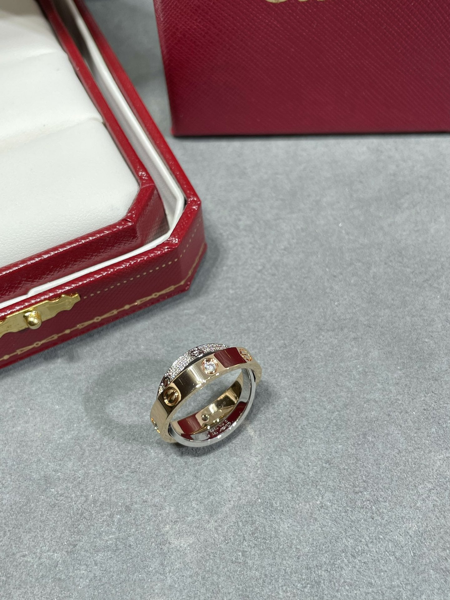 [Triumph Jewelry]LOVE PINK GOLD SILVER DIAMOND DOUBLE RING