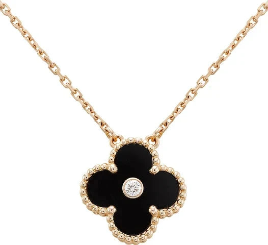 [Triumph Jewelry]CLOVER 15MM DIAMOND ONYX NECKLACE