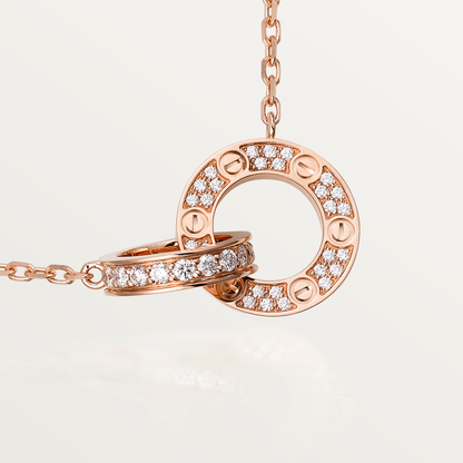 [Triumph Jewelry]LOVE 7.6MM NECKLACE ROSE GOLD AND SILVER  FULL DIAMOND