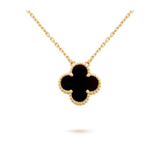 [Triumph Jewelry]CLOVER 15MM BLACK ONYX SINGLE FLOWER NECKLACE