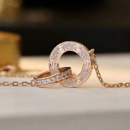 [Triumph Jewelry]LOVE 7.6MM NECKLACE ROSE GOLD AND SILVER  FULL DIAMOND