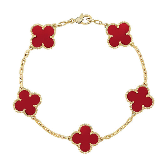 [Triumph Jewelry] CLOVER 5 MOTIF RED CORNELIAN BRACELET COLLECTION