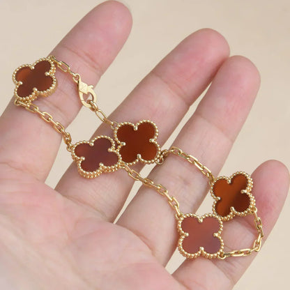 [Triumph Jewelry] CLOVER 5 MOTIF RED CORNELIAN BRACELET COLLECTION