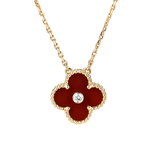 [Triumph Jewelry]CLOVER 15MM DIAMOND CARNELIAN NECKLACE