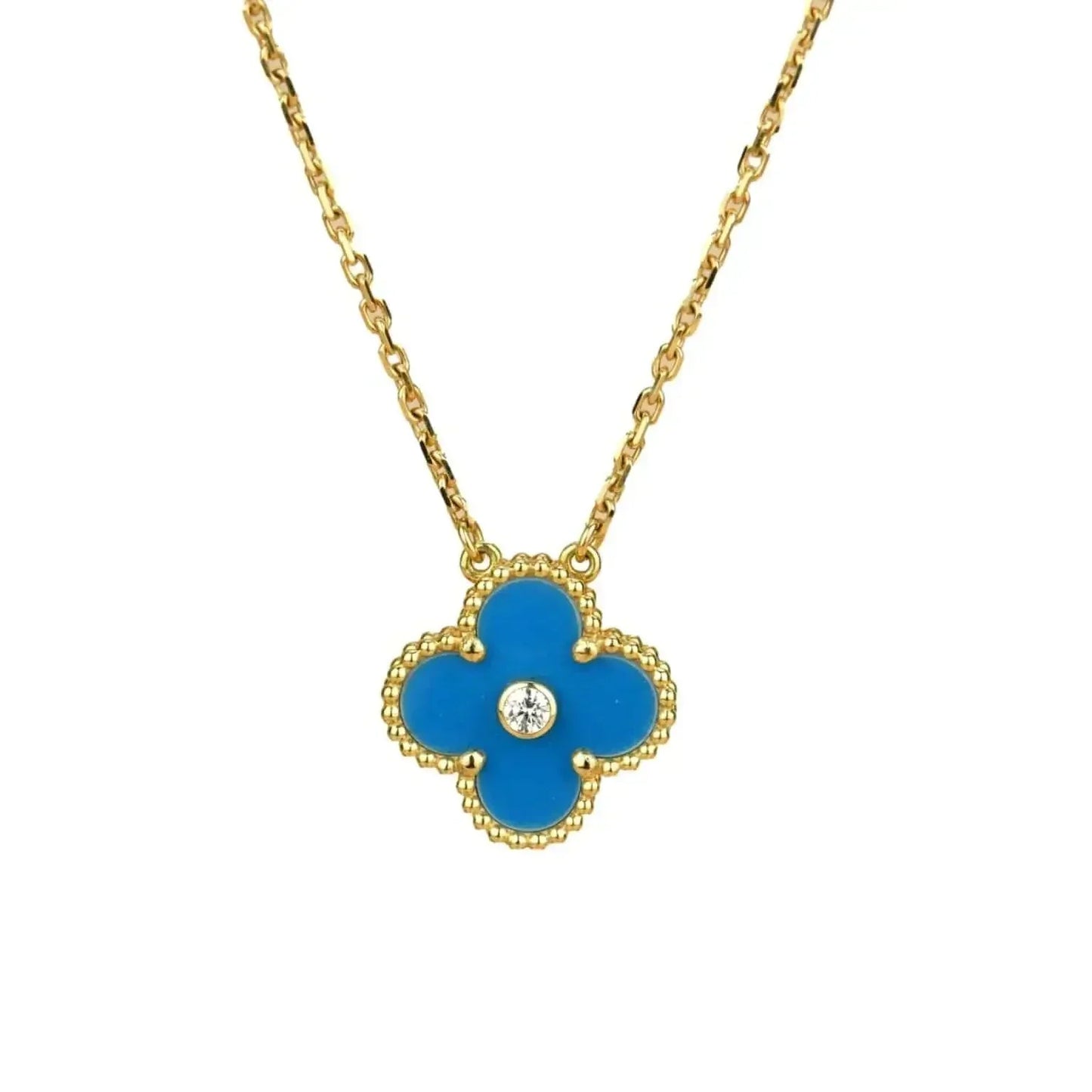 [Triumph Jewelry]CLOVER 15MM DIAMOND AND BLUE AGATE NECKLACE