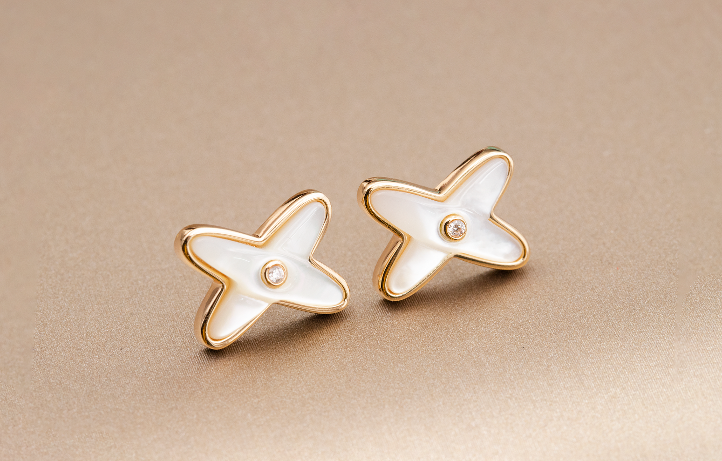 [Triumph Jewelry]JEUX DE WHITE MOP PINK GOLD DIAMOND EARRINGS
