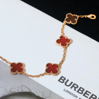 [Triumph Jewelry] CLOVER 5 MOTIF RED CORNELIAN BRACELET COLLECTION