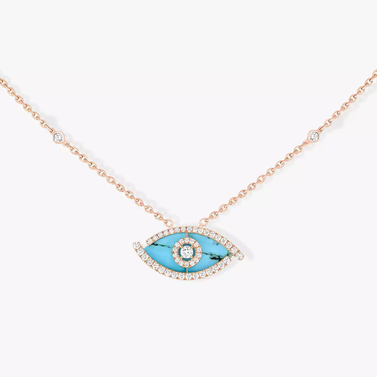 [Triumph Jewelry]Lucky Eye Diamond Necklace in Rose Gold and Turquoise