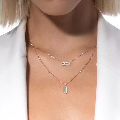 [Triumph Jewelry]2 Rows Rose Gold Diamond Pave_ Necklace Move Uno