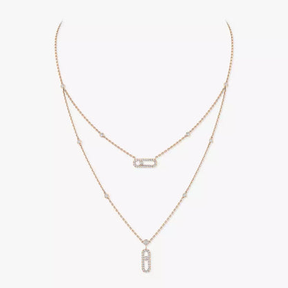 [Triumph Jewelry]2 Rows Rose Gold Diamond Pave_ Necklace Move Uno