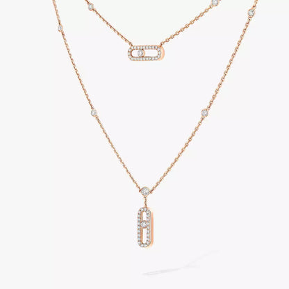 [Triumph Jewelry]2 Rows Rose Gold Diamond Pave_ Necklace Move Uno