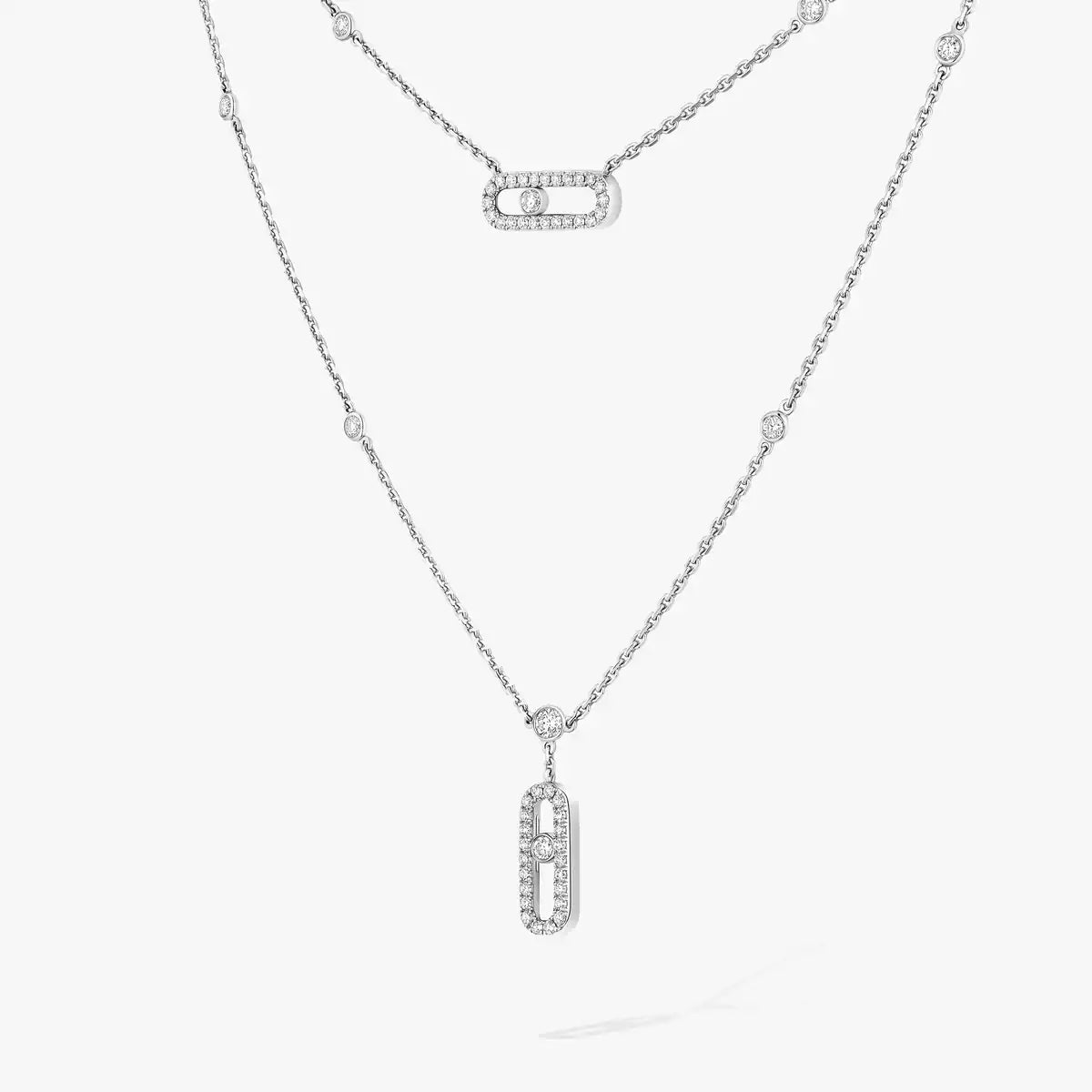 [Triumph Jewelry]2 Rows Rose Gold Diamond Pave_ Necklace Move Uno