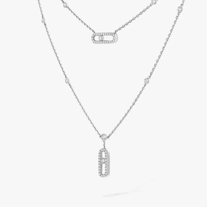 [Triumph Jewelry]2 Rows Rose Gold Diamond Pave_ Necklace Move Uno