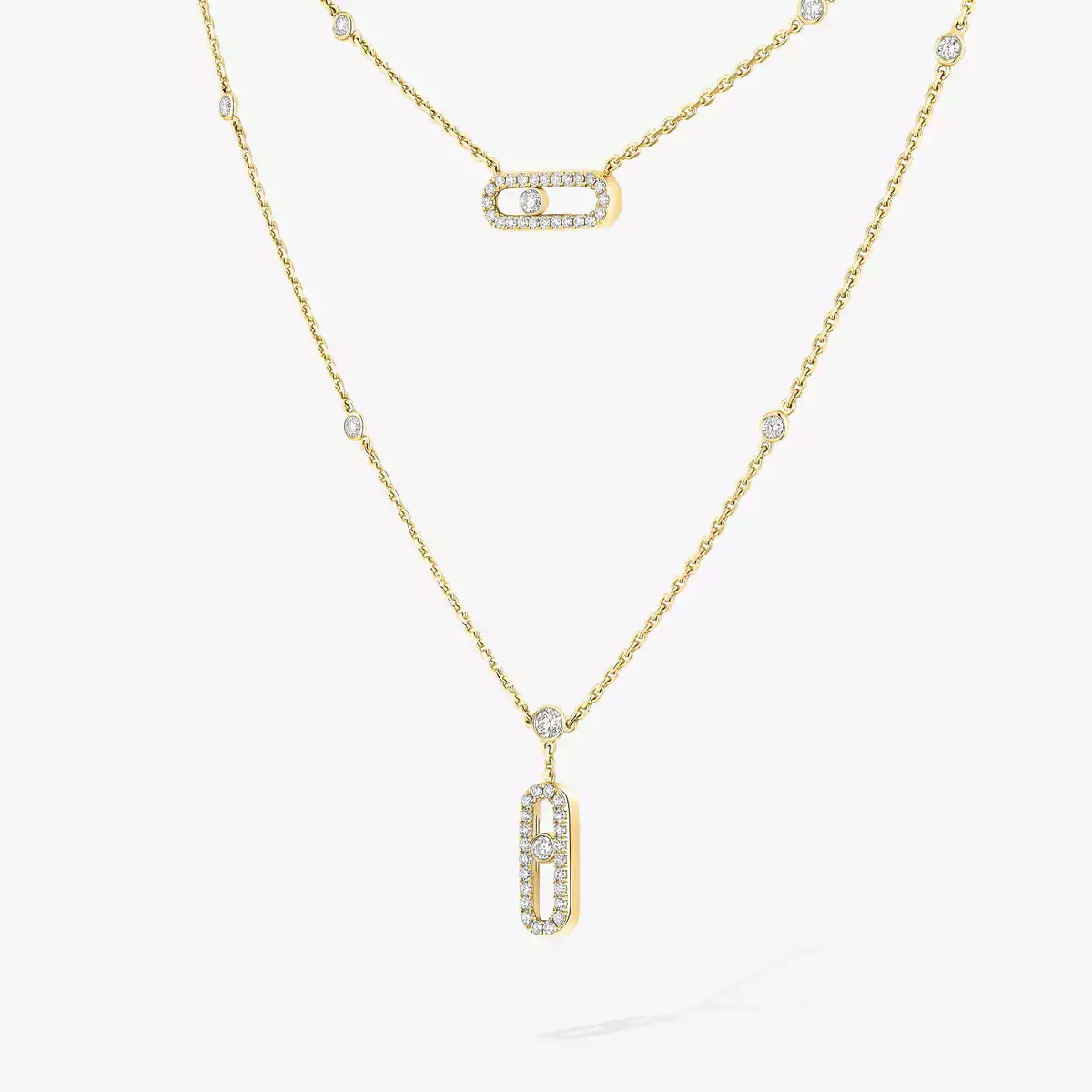 [Triumph Jewelry]2 Rows Rose Gold Diamond Pave_ Necklace Move Uno