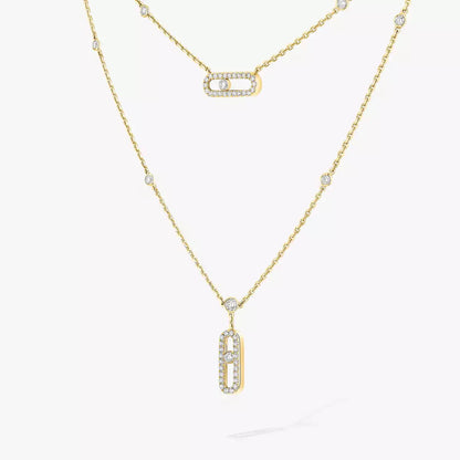 [Triumph Jewelry]2 Rows Rose Gold Diamond Pave_ Necklace Move Uno